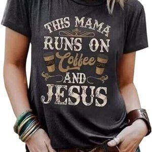 This Mama Runs On Coffee and Jesus T Shirt Womens Blessed Mommy